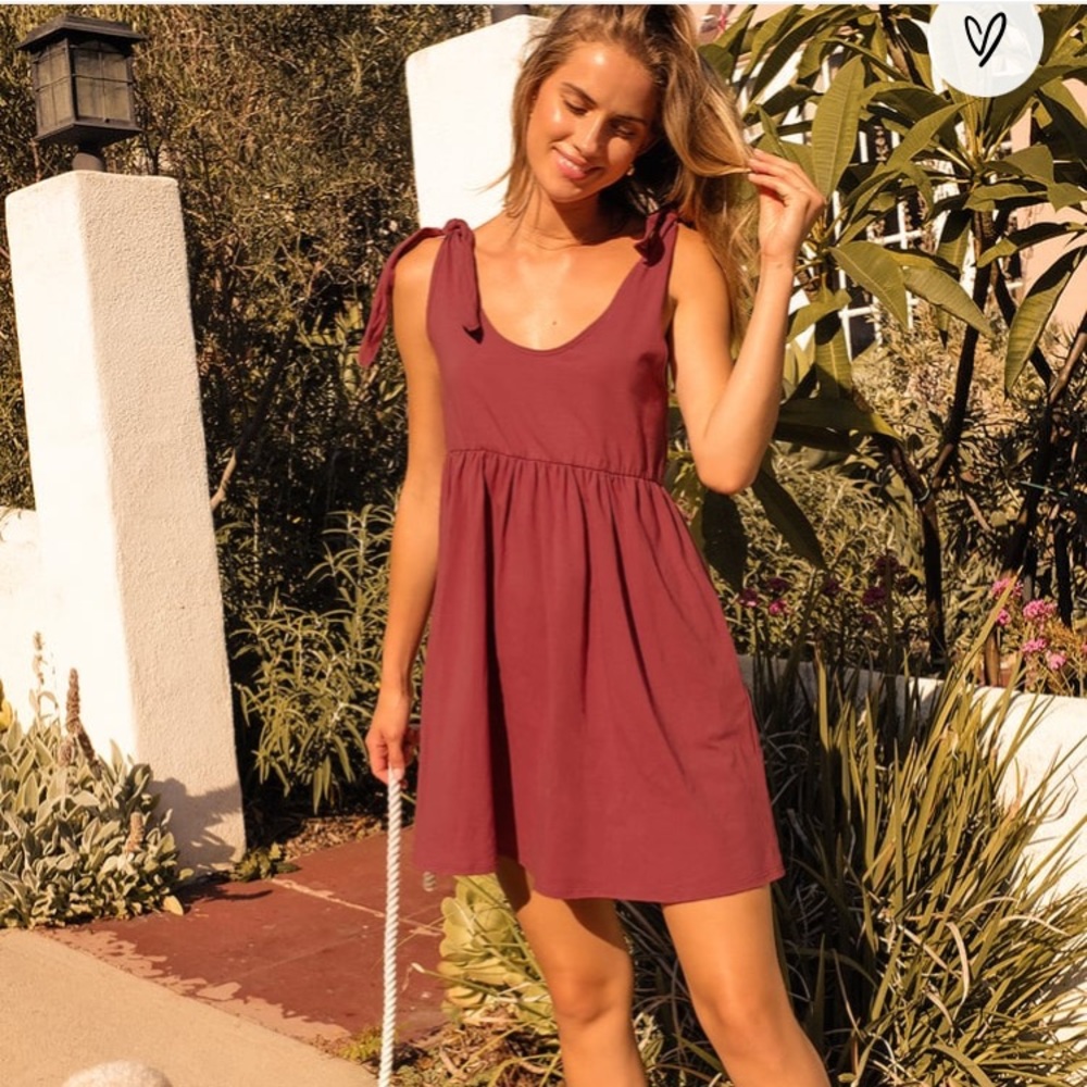 NTW, Lulus Washed Burgundy Tie-Strap Babydoll Dress
